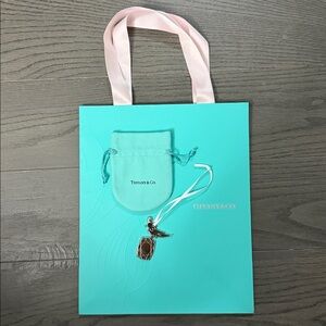 Tiffany & Co. Teal Bag with Pink Ribbon Handles and bird tag and small dust bag